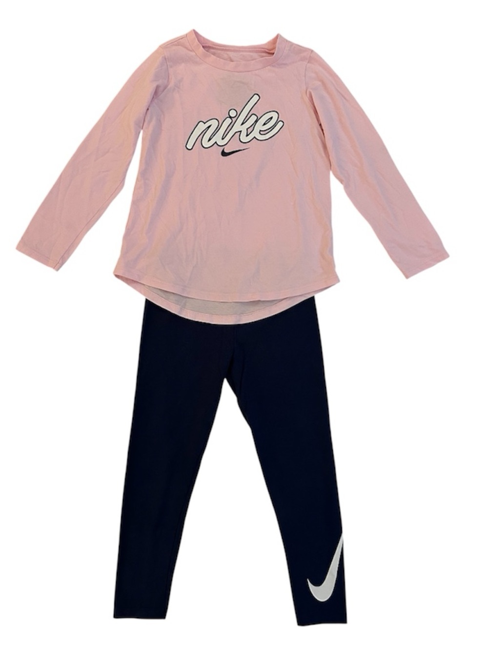 Nike Pink Long Sleeve Logo Top with Navy leggings (bonus leggings)